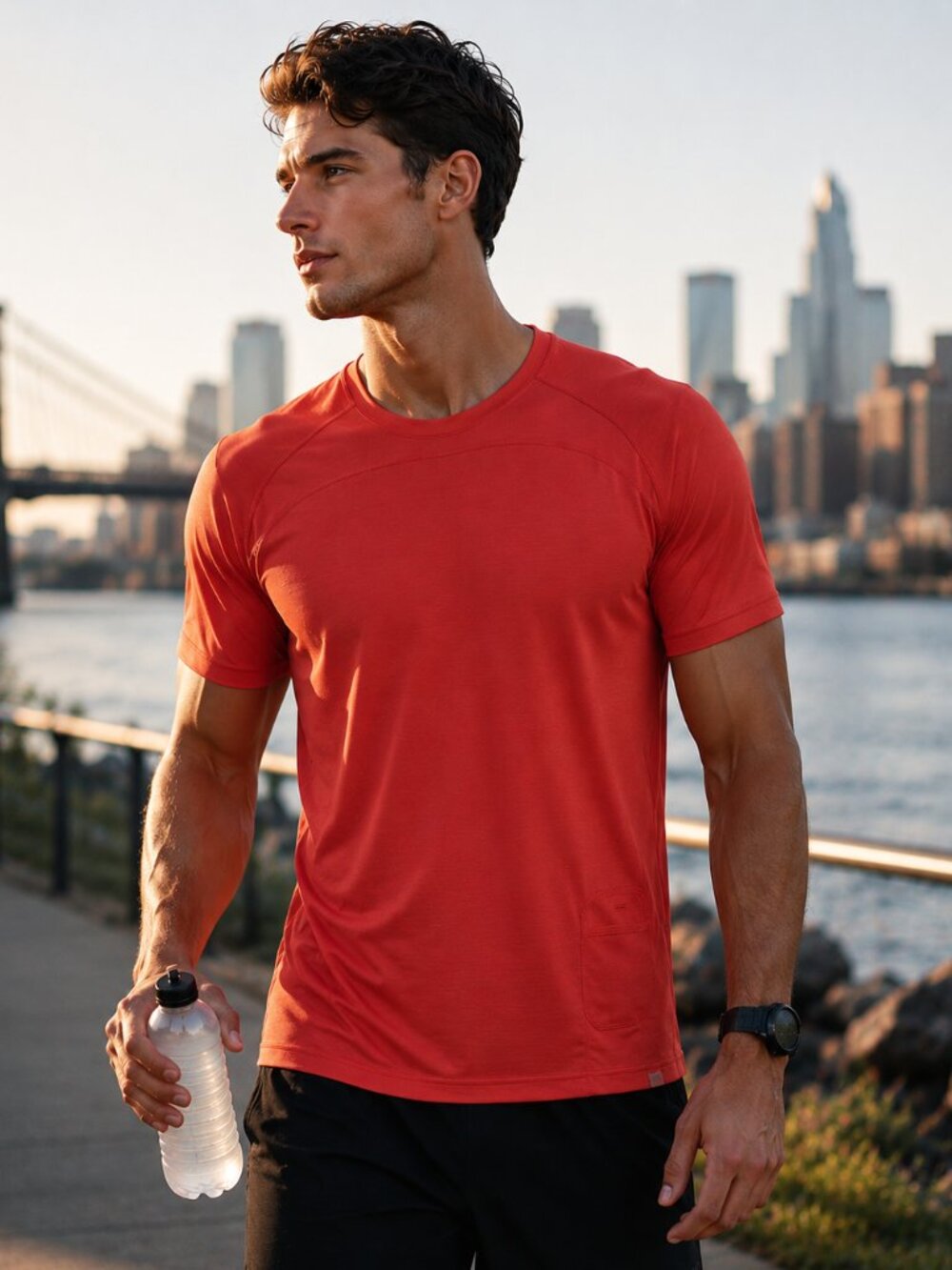 Lululemon Men's Performance Running Shirt L Orange Media Pocket Gym Activewear